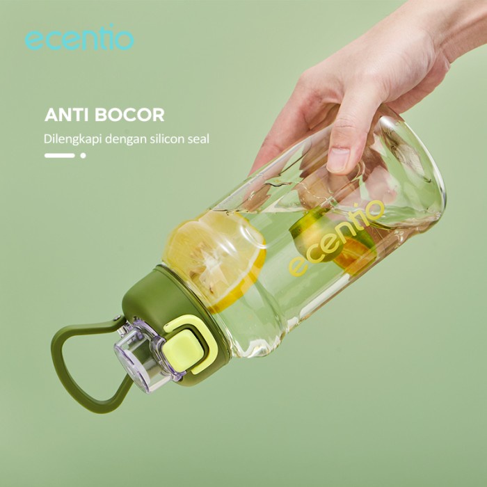 Murah ecentio botol minum 1 liter tumbler bening portable sedotan NON COD