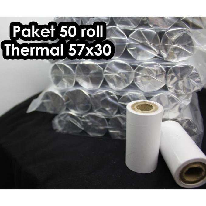 

50 Roll Kertas Struk Thermal 57X30 Edc Printer Bluetooth Spots