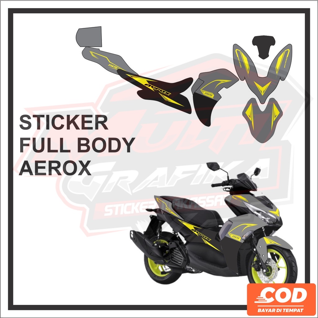 Decal Stiker Motor Sticker Striping Stripping Aerox 155 Full Body Connected Abu Kuning Fullbody