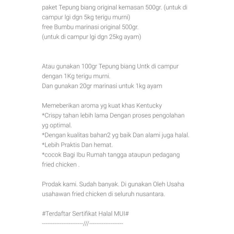 

Paket Tepung Biang 500Gr, Free Marinasi 500Gr.