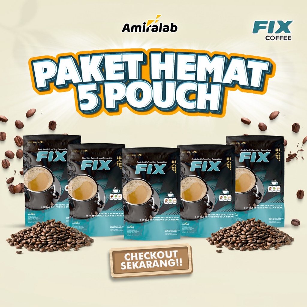 

PROMO BELI 5 AMIRALAB FIX COFFEE Paket 5 pouch Garansi 100% Minuman Herbal Coffee Gingseng Kesehatan Pria 100 Gr