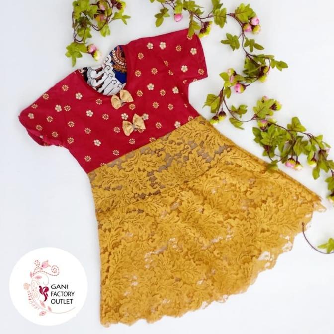 """] Dress Anak Batik Kombinasi Brokat Kuning Emas ( 3-4 Tahun) kode 172