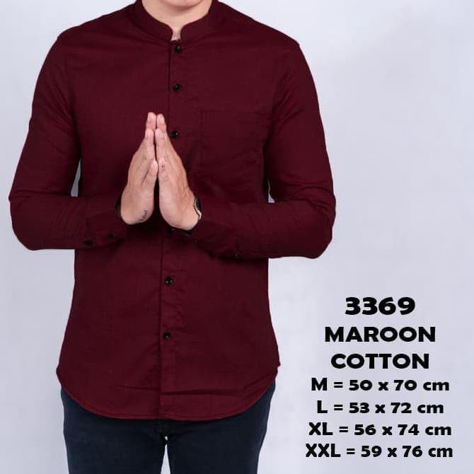 Kemeja Pria Lengan Panjang Polos Merah Maroon Kerah Shanghai 3369 Stok Terbatas