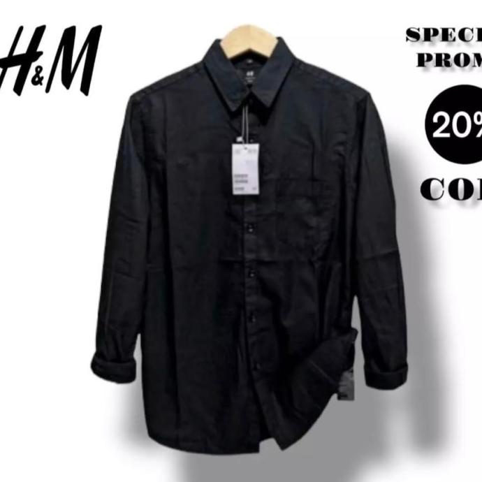 Kemeja Pria Panjang H&M Putih | Kemeja Lengan Panjang Soft Twill