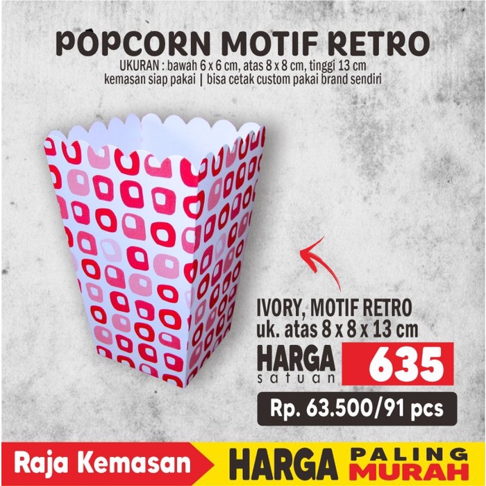 Terlaris Kemasan Popcorn, Dus Popcorn, Box Popcorn, Popcorn Motif Retro