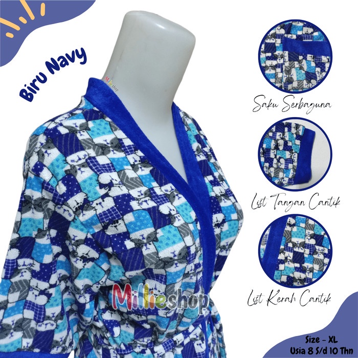 Kimono Kimono Handuk Anak / Usia 8-10 Tahun / Size XL / Jubah Mandi - Biru Navy(F4P4) Kimono Handuk 