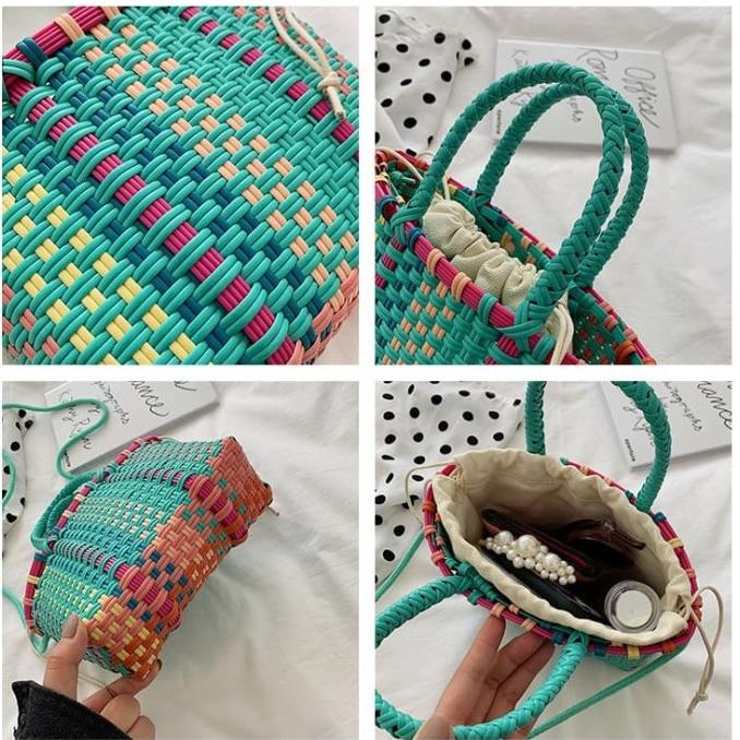 tas keranjang pasar rajut homemade anyaman unik lucu tote bag tas bahu