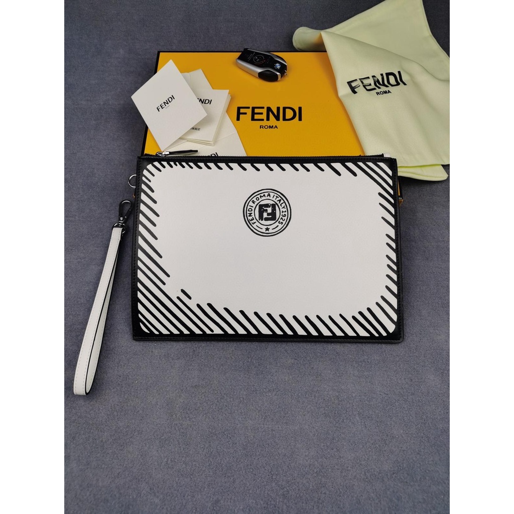 FENDI Clutch kulit import pria branded high quality - tas import kulit vip - waist bag import terbar