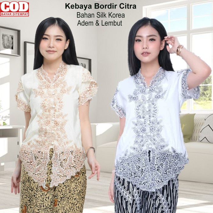 Atasan Kebaya Bordir Modern Mewah / Kebaya Wisuda Elegan Putih Gading