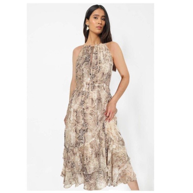 WHBM Flowy Snake Skin Full Print Haltered Dress