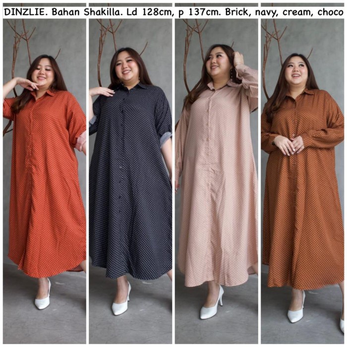 GAMIS LONGDRESS KEMEJA PANJANG WANITA POLKADOT JUMBO BIGSIZE XXXL