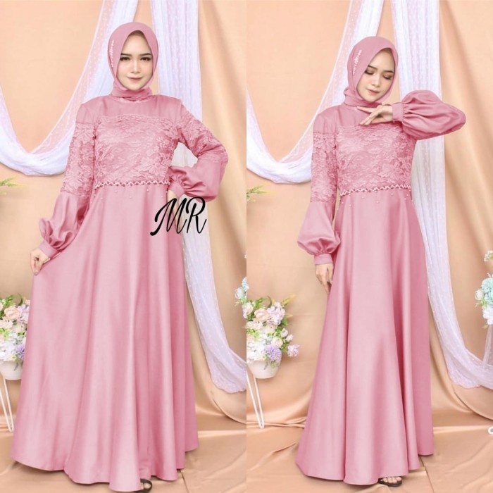 Maxi Dress Brukat Gamis Wanita Brokat Gaun Pesta Kondangan Muslimah