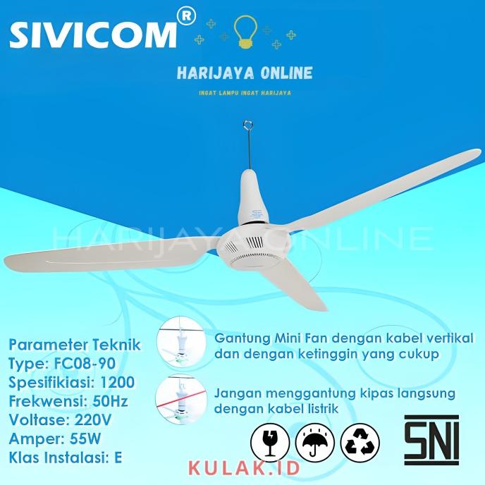 PROMO SIVICOM KIPAS ANGIN GANTUNG 55 WATT FC08-90 FAN PLAFON JUMBO 3 BALING KODE AZ