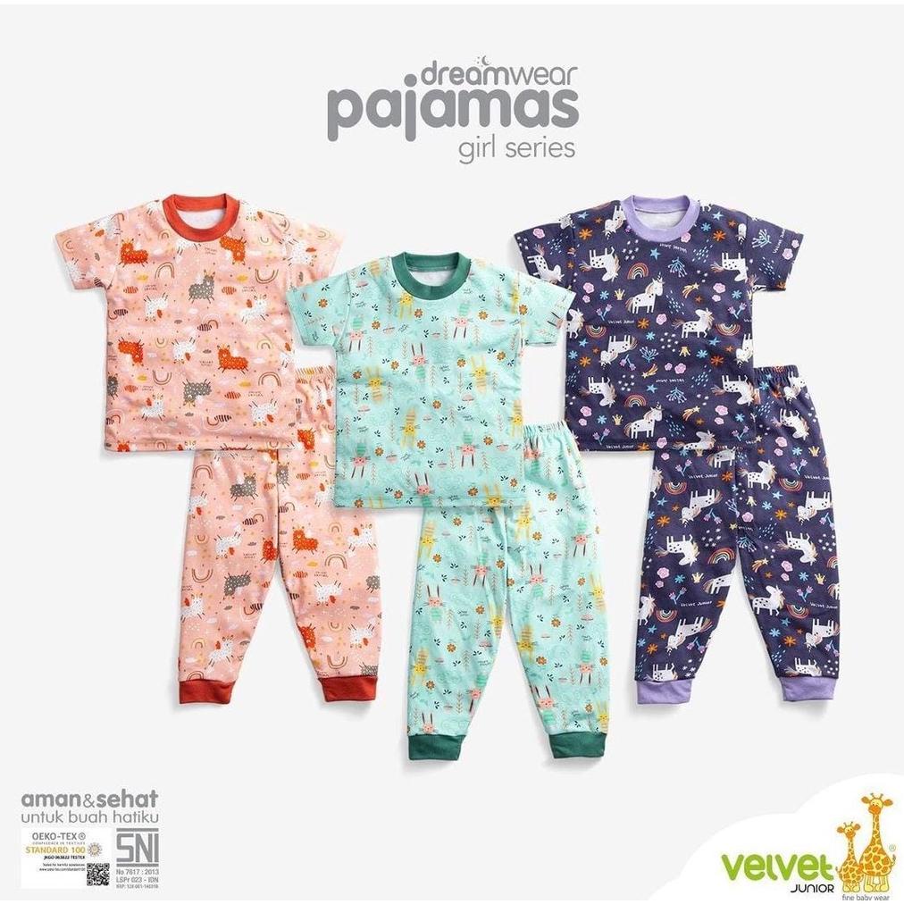 ROBIHAH PIYAMA DREAMWEAR LENGAN PENDEK CELANA PANJANG VELVET JUNIOR OVER THE RAINBOW GIRL SERIES