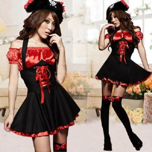 Kostum Bajak Laut Sexy + Topi Cosplay Costume Captain Pesta Halloween Ready