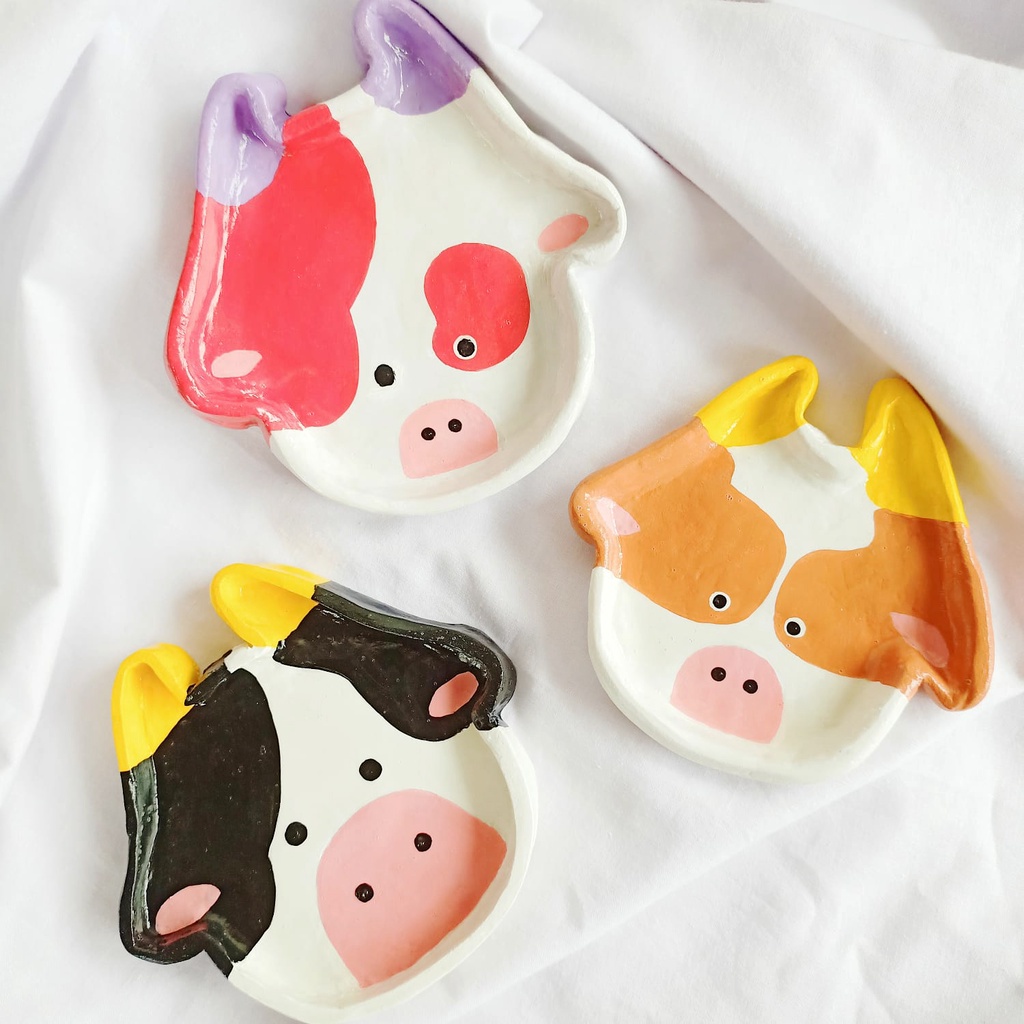 Aesthetic Y2K Clay Trinket Tray Kter Froggy Cow Coaster Custom Handmade