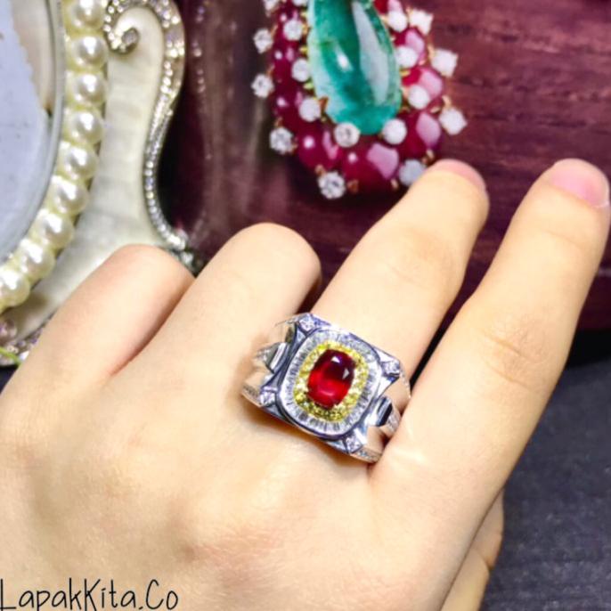 Cincin Pria Titanium Batu Merah / Cincin Titanium Pria Warna Silver