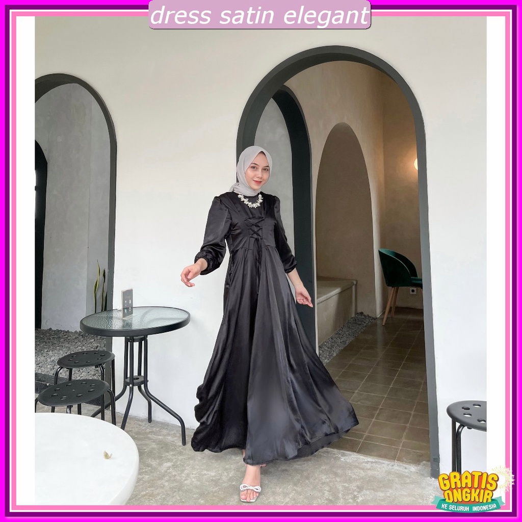 Gaun Bridesmaid Satin Gaun Pesta Muslimah Elegan Gsun Drees Press Body Panjang Long Dress Korean Sty