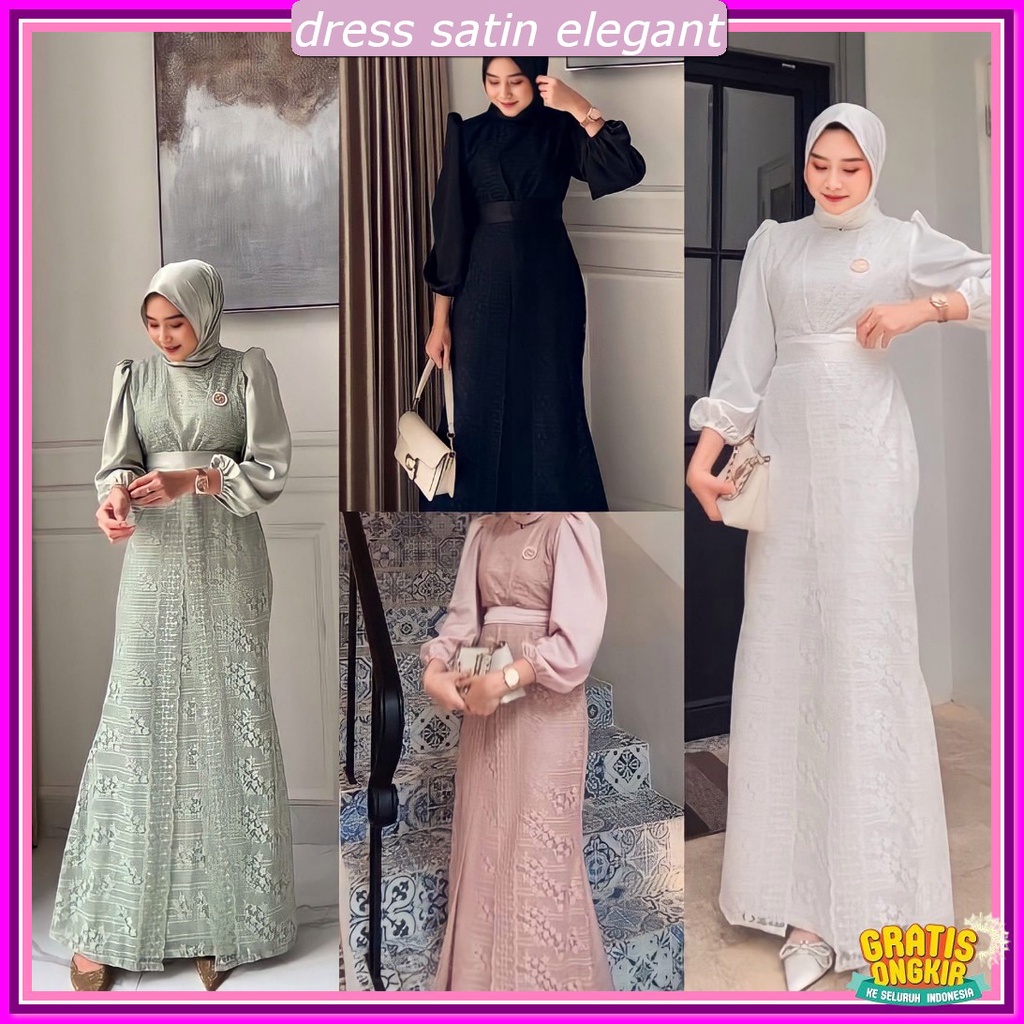Long Dress Korean Style Hijab Drees Kekinian 2023 Gaun Bridesmaid Satin Dress Satin Kondangan Brides