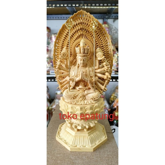 patung dewi kwan im / kwan im / seribu tangan / cien so - 28 cm kayu