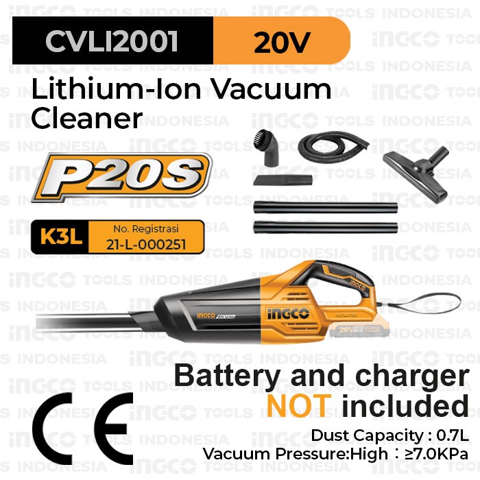 P20S CORDLESS VACUUM CLEANER (0.7L 7KPA) INGCO CVLI2001 PENYEDOT DEBU ORIGINAL BEST QUALITY