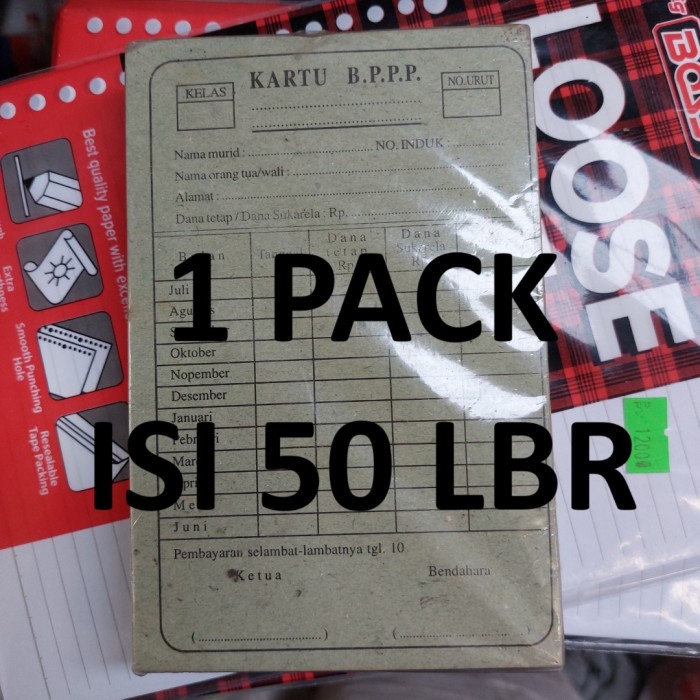 

Kartu BPPP BP3 SPP Iuran Bulanan Murah Wd 11x16cm Isi 50 Lembar
