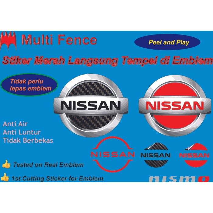 Ready Emblem Logo Nissan Merah Stiker Langsung Tempel (semua ukuran) New Original
