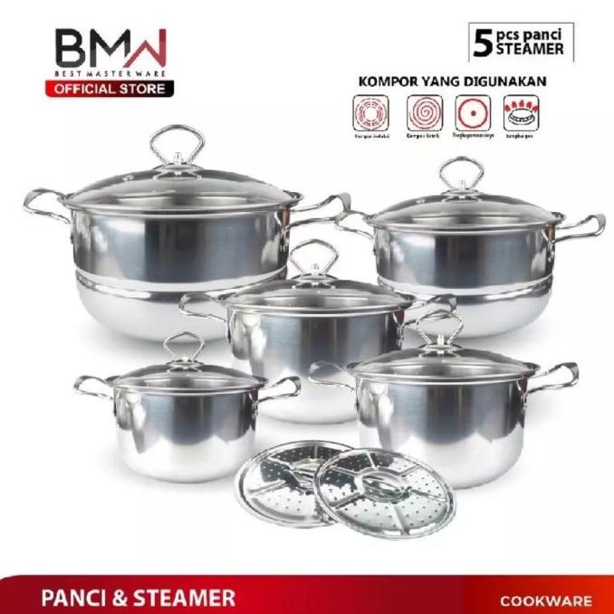 Ready stock] Panci Set Highpot Steamer BMW 12pcs