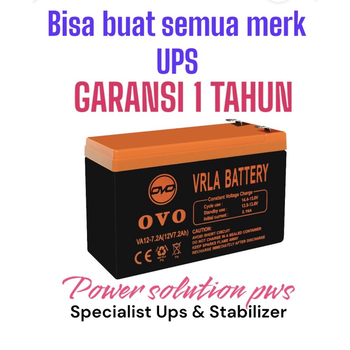 Baterai Aki Kering UPS OVO 12v 7.2Ah 12v 7Ah Garansi Resmi (Original)