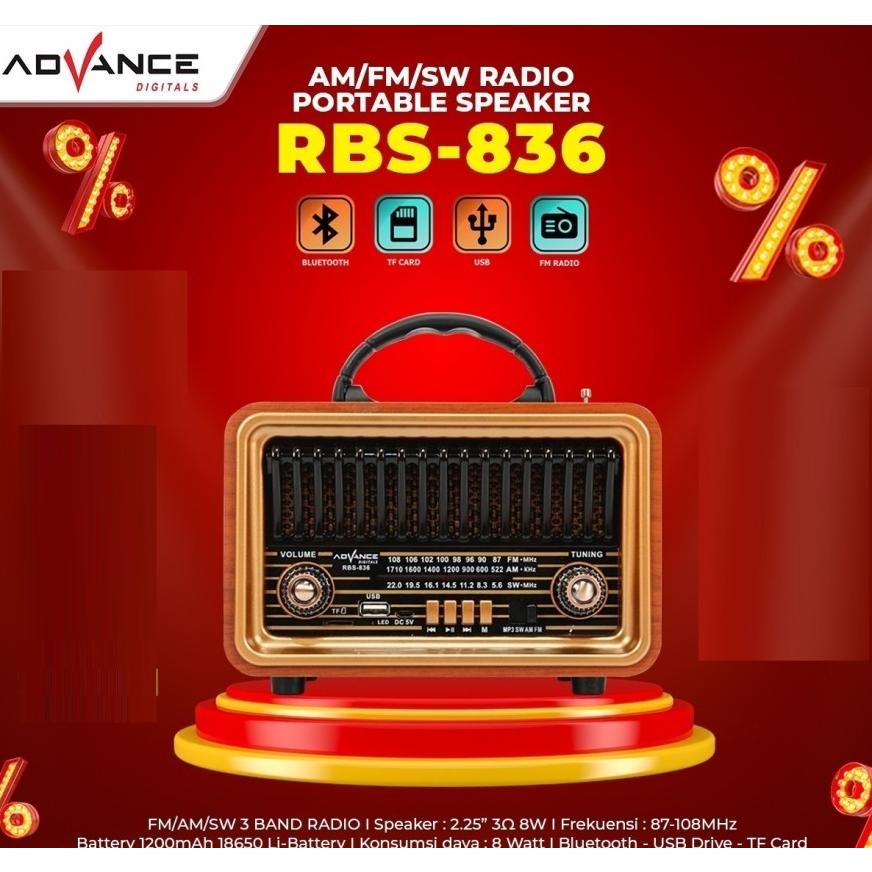 Diskon Advance Rbs-836 Speaker Model Radio Tua Bluetooth Clasic Dengan Led Promo Cc352