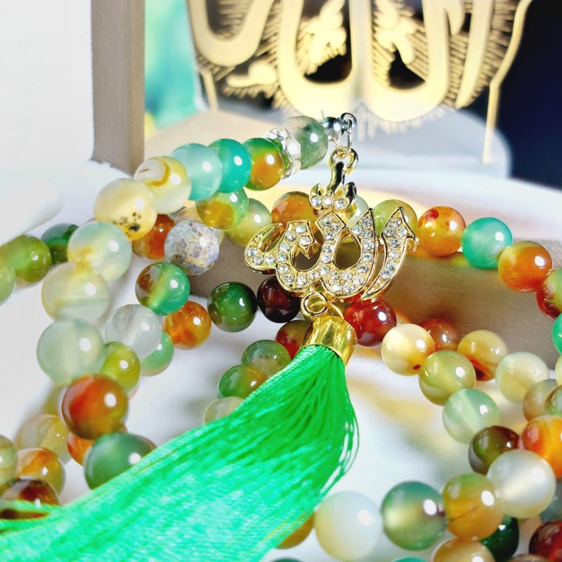 TASBIH BATU AKIK PANCAWARNA EDONG GARUT CRYSTAL LAFADZ