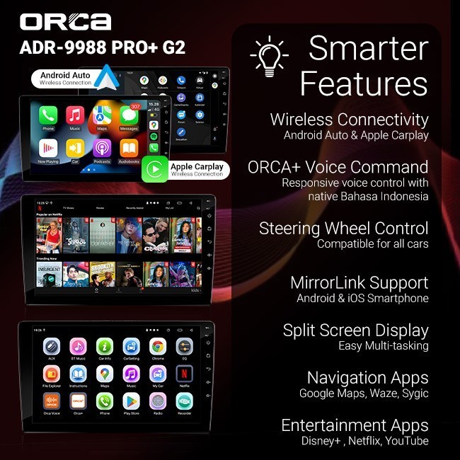 Head Unit Android 9 inch Ram 6GB+128ROM Orca ADR-9988 PRO+ Gen 2 PNP best