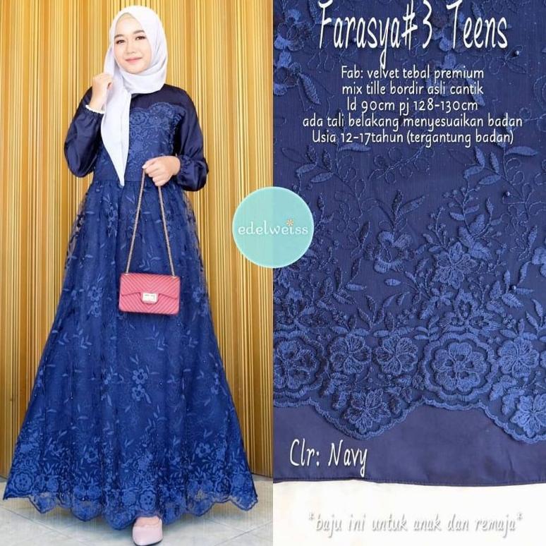 Farasya Dress Teen #3 Gamis Brukat Remaja Dres Tile Teen Ld 90 Gaun Muslim Brokat Tille Import Premi