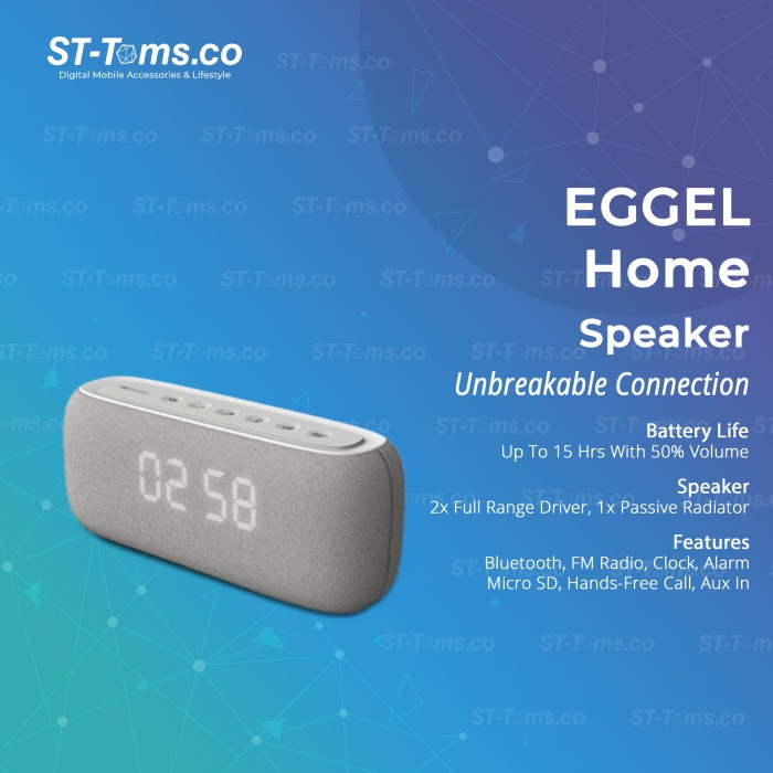 Eggel Home Portable Bluetooth Speaker W/ Clock Radio Aux Mic Micro-SD