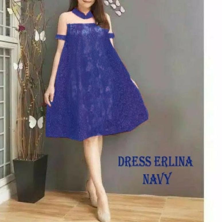 Flash Sale Dress Erlina/ Dress Brukat Premium Pesta Dress Party Dress Kondangan Dress Natal Dress Sa