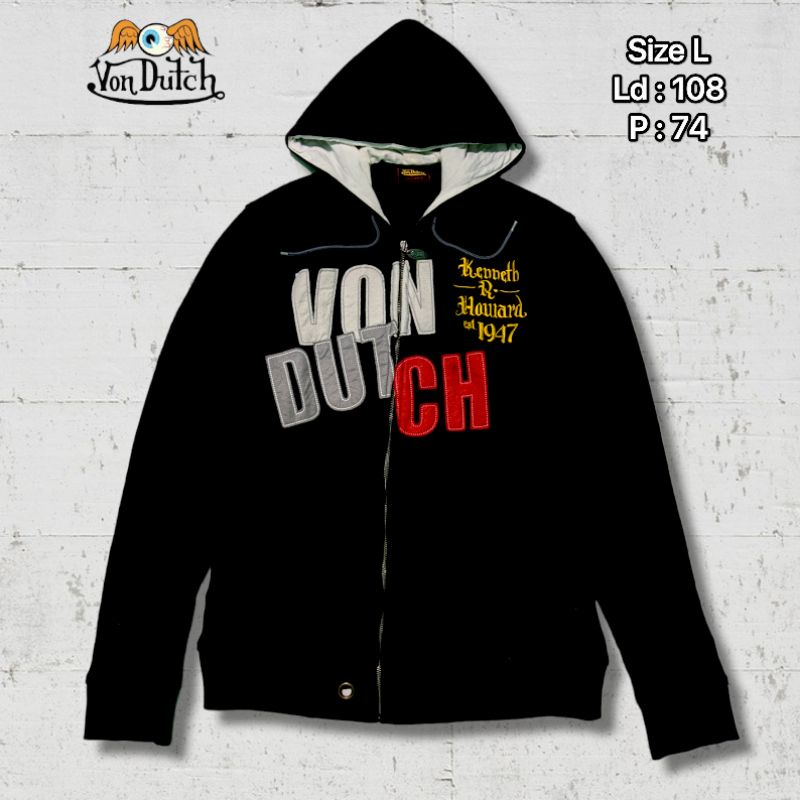 Hoodie Zipper Von Dutch Black Full Bordir Original Second Preloved