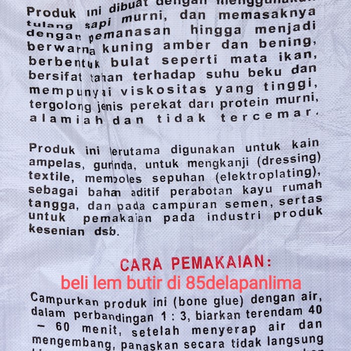 

Lem Butir Per 1Kg/Lem K/Lem Ka/Lemka/Bone Glue/Lem Gelatin/Lem Anchor