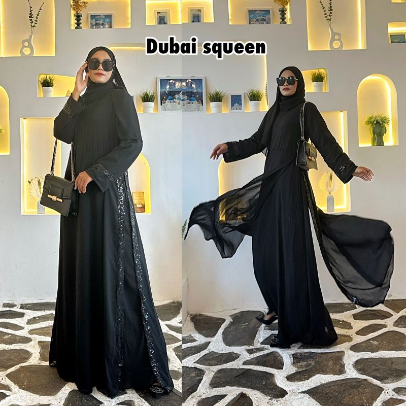Abaya hitam Dress Maxi Arab Dubai Squeen Gamis Bestseller