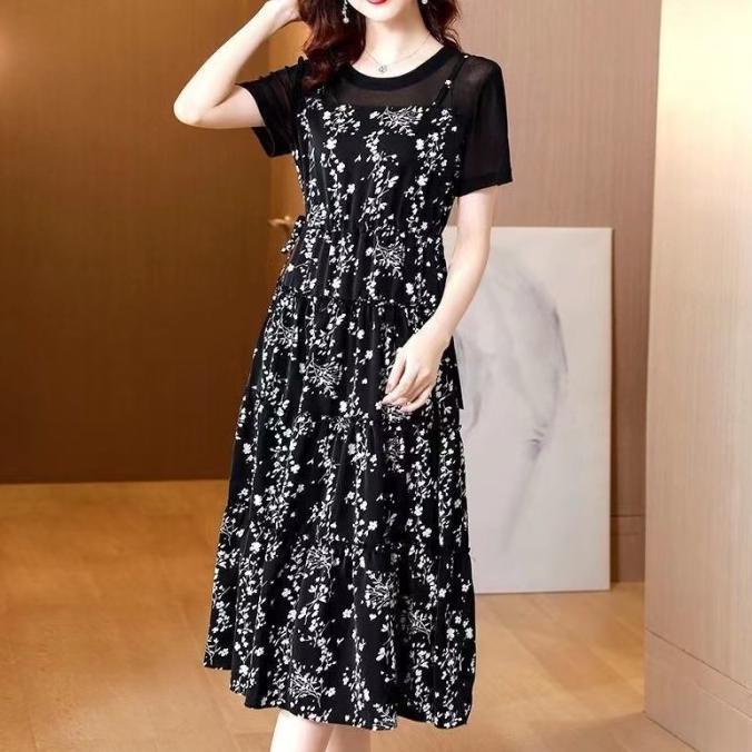 Dress Koreaan Style Motif Bunga Gaun Pesta Big Size 2Xl-4Xl By Kamilun Terbaik