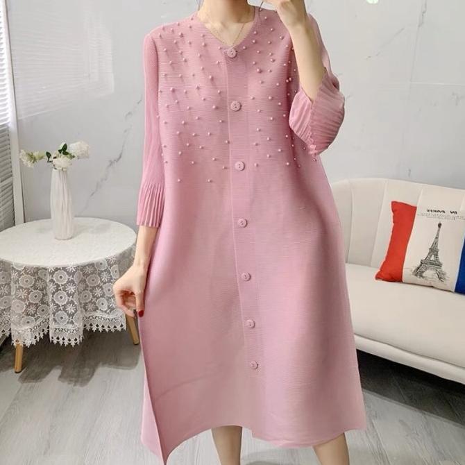 Tunik Dress Turun Naik Viral Full Kancing / Plisket Turun Naik Import Berkualitas