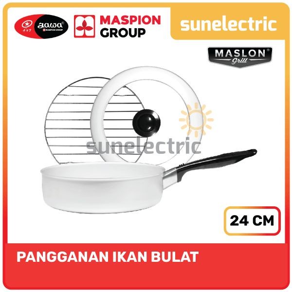 TERLARIS Maspion Panggangan Ikan Bulat 24 cm Tutup Kaca - Putih /GRILL PEN/BAKARAN SATE/MULTI GRILL