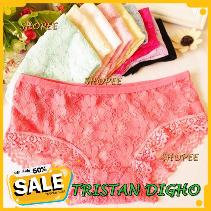 CELANA DALAM WANITA SEXY CELANA RENDA TRANSPARAN WARNA PERMEN C- - MERAH MUDA, L / CELANA DALAM WANI