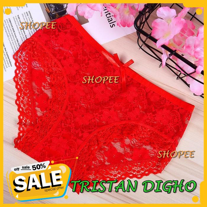 CELANA DALAM WANITA SEXY CELANA RENDA TRANSPARAN WARNA PERMEN C- - MERAH, XL / CELANA DALAM WANITA S