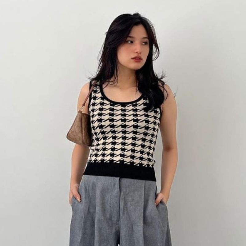 Tanktop Wanita Rajut Warna Cream Pinkdose | Kaos Singlet Wanita | Kualitas Premium