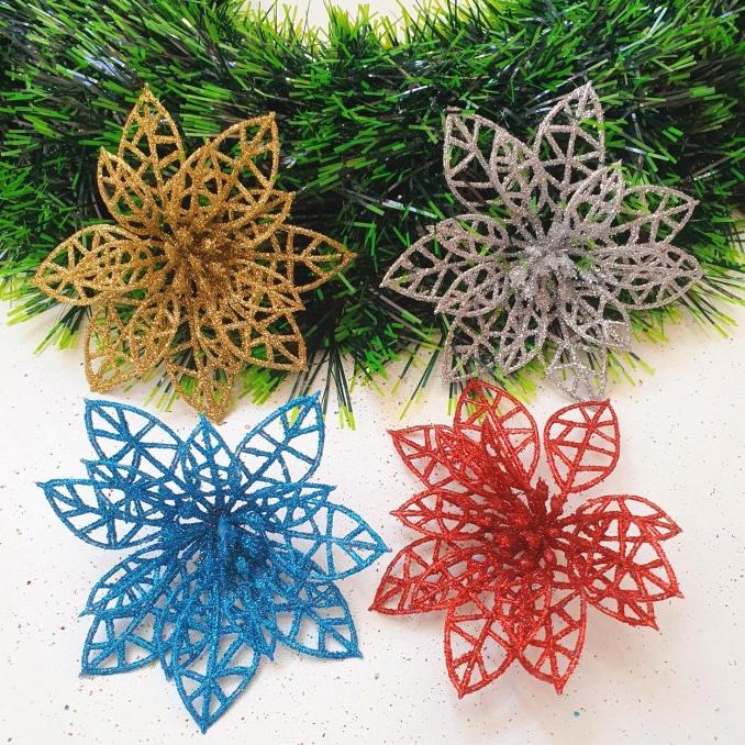 

Terbaru Bunga Natal Gliter 10Cm Isi 4 Dekorasi Parcel Bunga Kado Natal Kembang Stok Terbatas