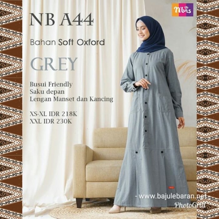 [Original] Gamis Nibras Nb A44 Abu Grey Soft Oxford Polos Busui Baju Lebaran 2020 Diskon