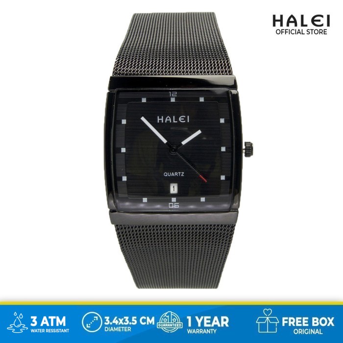 ✅Ori Jam Tangan Pria Pasir Segi Halei Hitam Elegant 8023M Black Diskon
