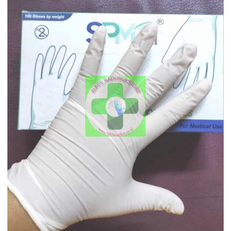 sarung tangan SPmed LATEX EXAMINATION GLOVES free powder isi 100pcs