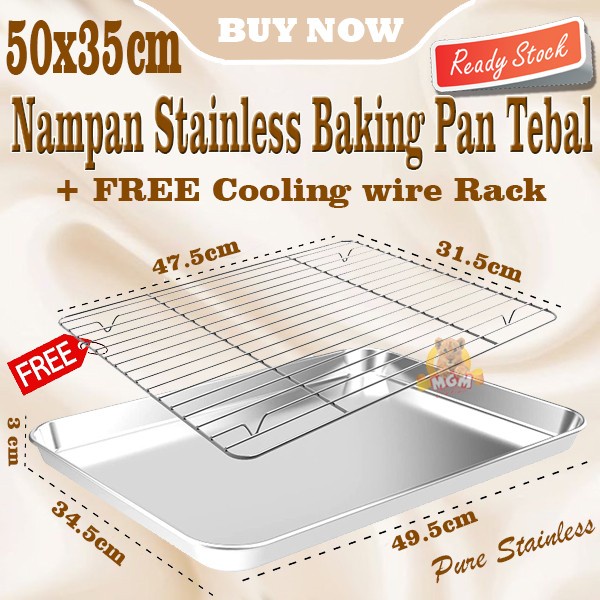 

✅Termurah Heavy Duty Baking Pan Nampan Stainless 50X35 Plus Free Cooling Wire St Bisa Gojek