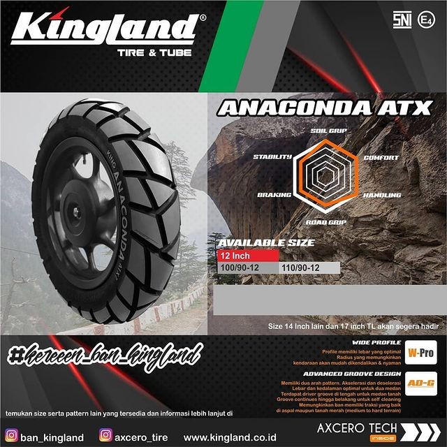 BAN MOTOR KINGLAND ANACONDA ATX 110/90-12 TUBELESS BAN MOTOR RING 12 ORIGINAL BEST QUALITY